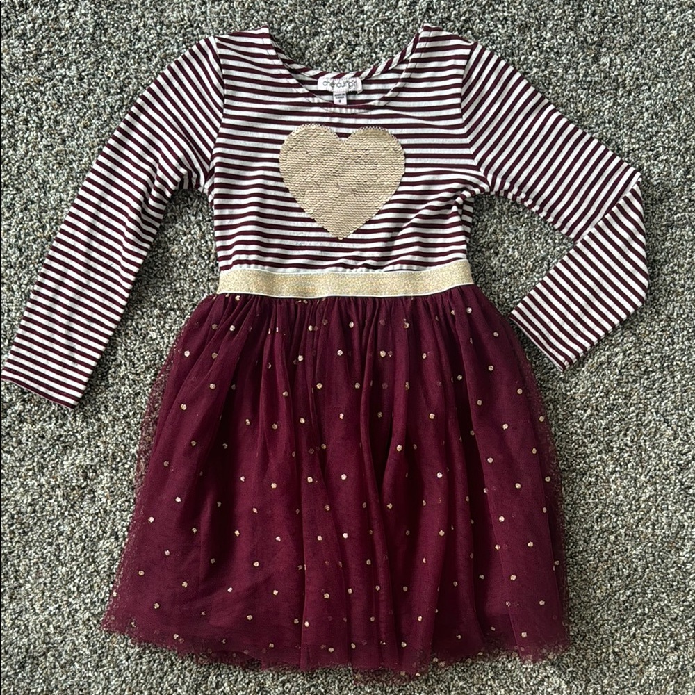 Chenault Burgundy and Gold Striped Heart Dress